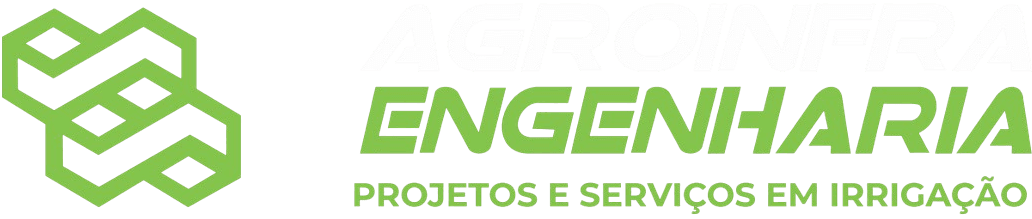 logo triangular e retangular verde com a escrita AGROINFRA ENGENHARIA PROJETOS E SERVIÇOS EM IRRIGAÇÃO